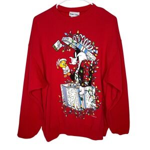 Vintage 1994 Jerry Leigh Looney Tunes Christmas Sweatshirt Sylvester Tweety‎ Red